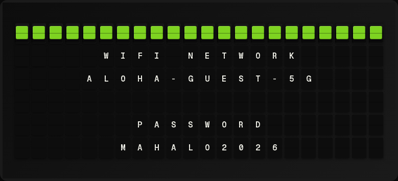 Guest WiFi displayed on a split-flap board