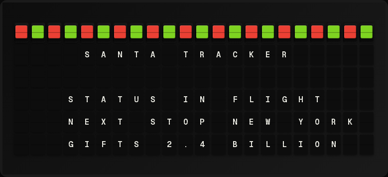 Santa Tracker displayed on a split-flap board