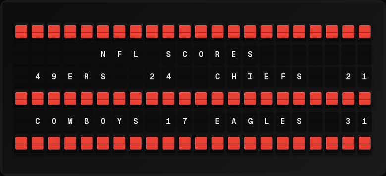 Sports Scores displayed on a split-flap board