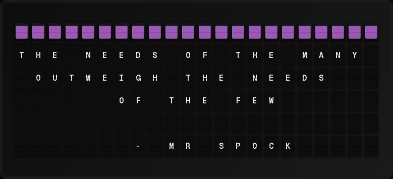 Star Trek Quotes displayed on a split-flap board