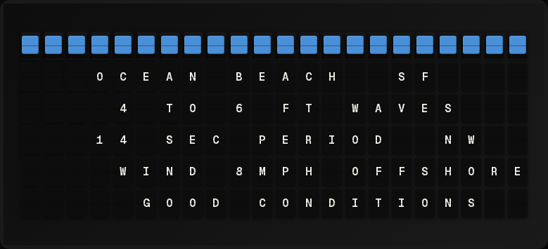 Surf Conditions displayed on a split-flap board