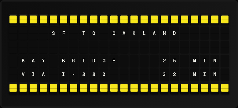 Traffic displayed on a split-flap board