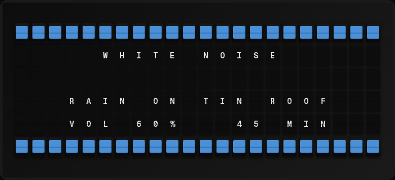 White Noise displayed on a split-flap board