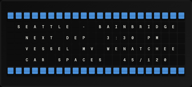 WSDOT displayed on a split-flap board