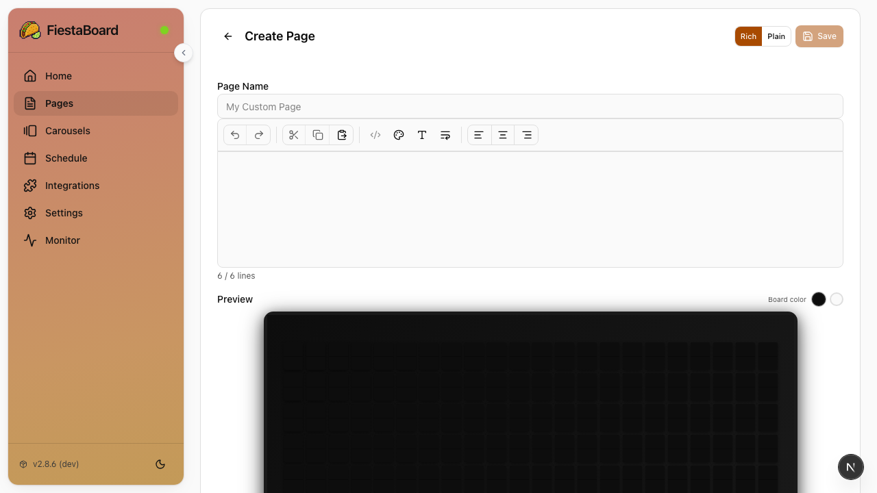 Empty page editor grid matching board dimensions