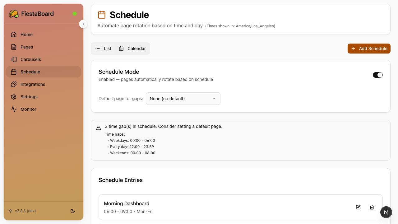 Schedule calendar with multiple time-based entries