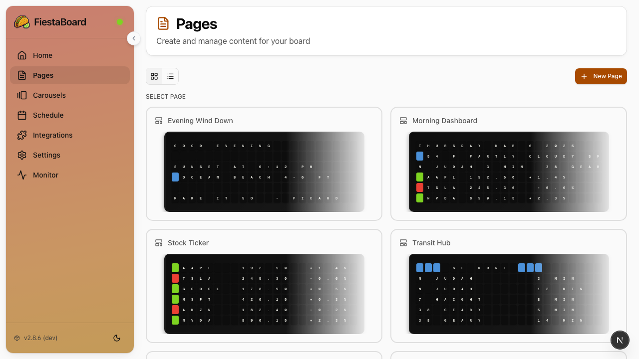 Pages list view with Flagship and Note tabs