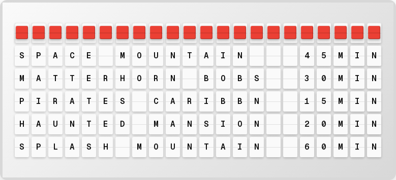 Disney Parks wait times on split-flap board